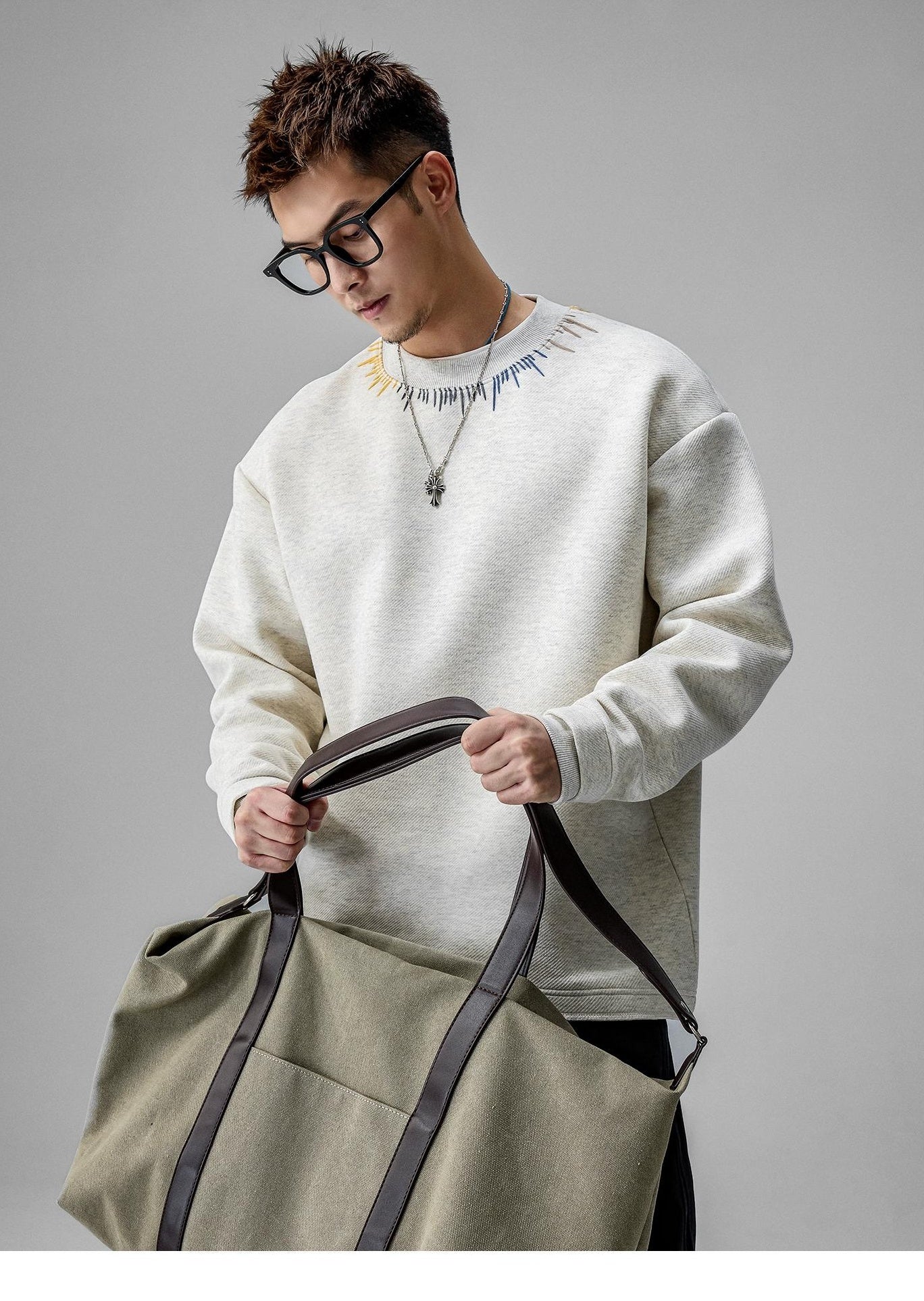 Cozy Embroidered Crew Neck Sweater