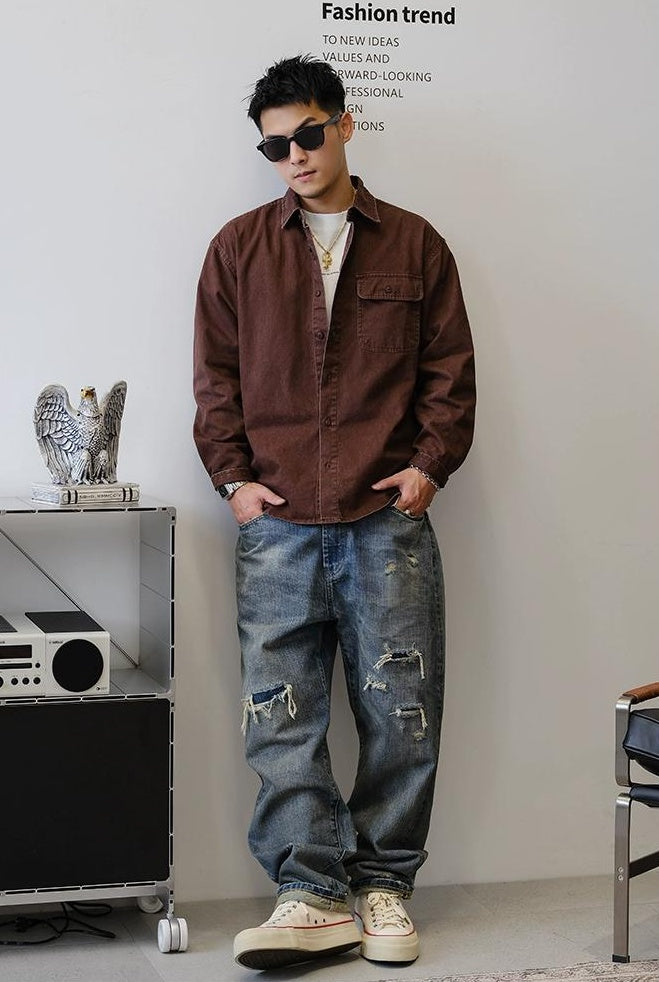 Retro Denim Long-Sleeve Shirt
