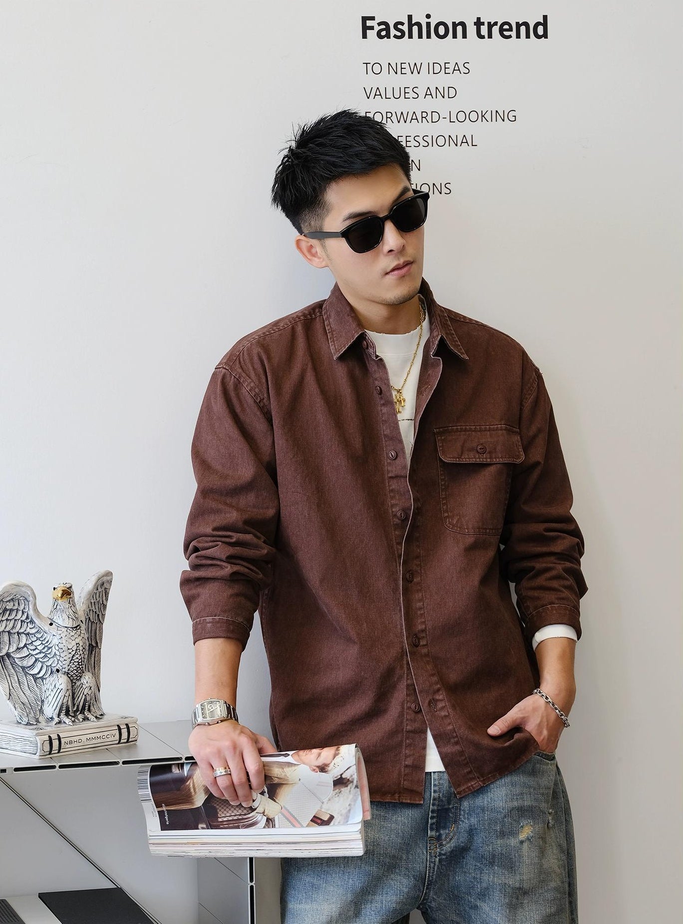 Retro Denim Long-Sleeve Shirt