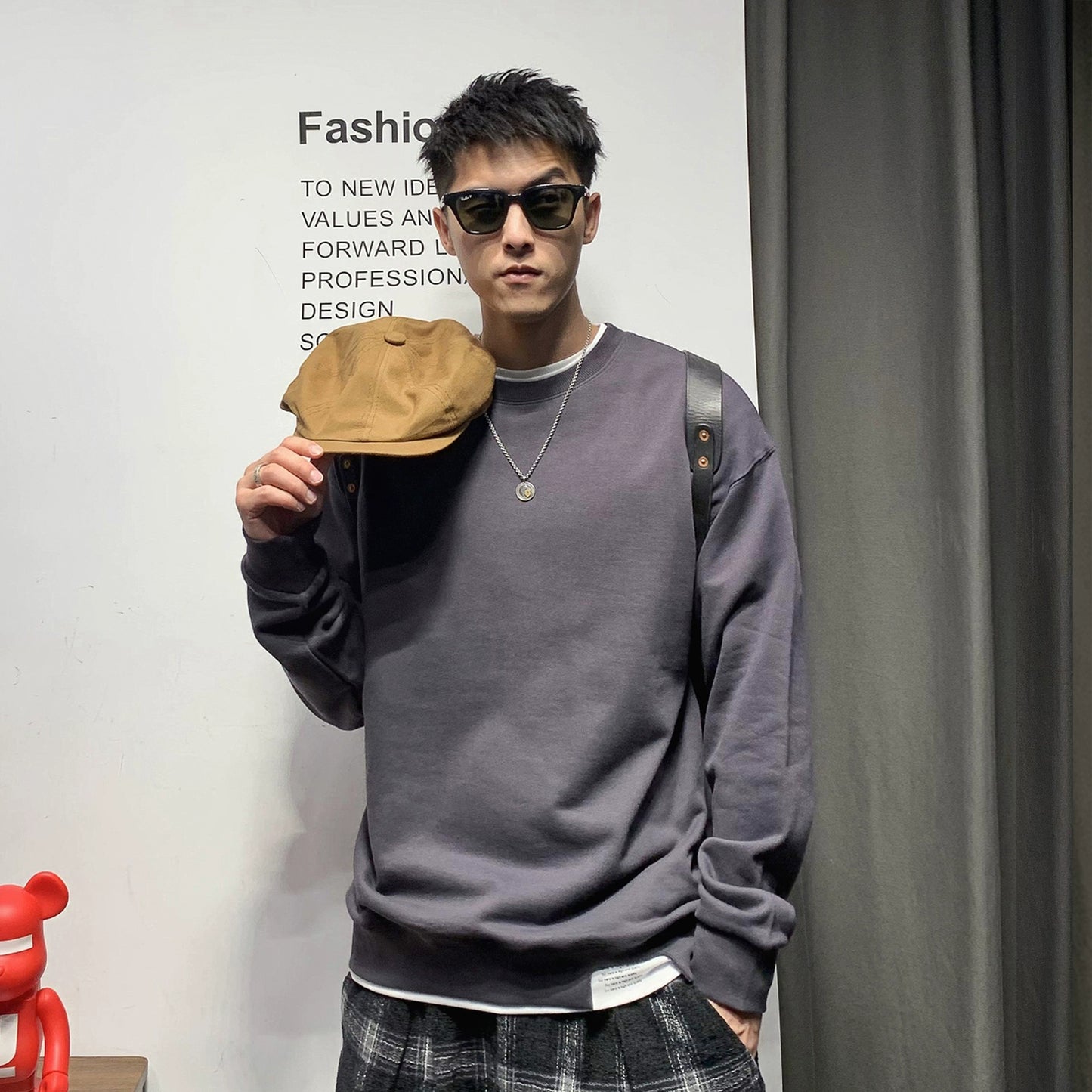 2-piece hoodless round neck bottom shirt