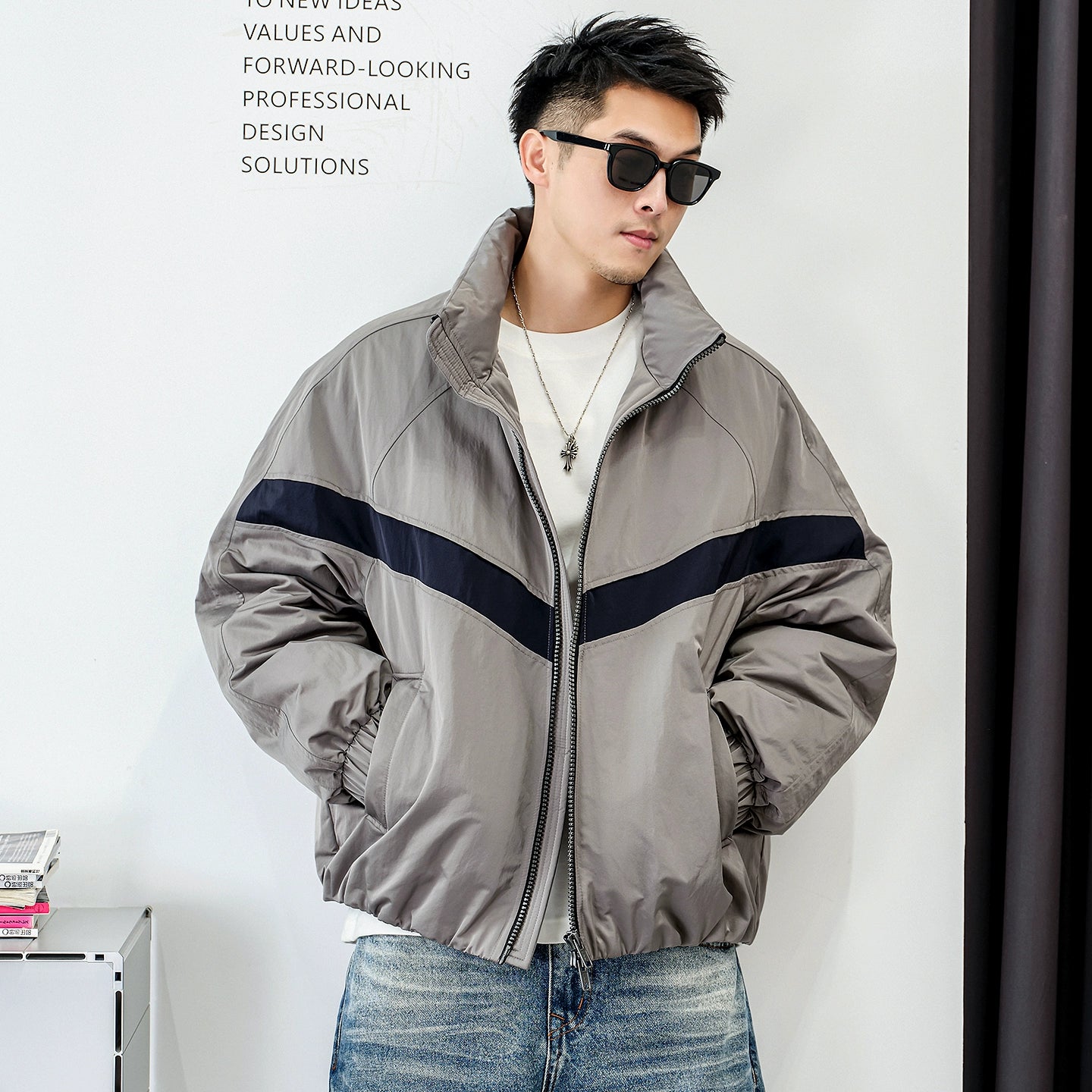 ダブルジップスタンドカラー ダウンジャケット