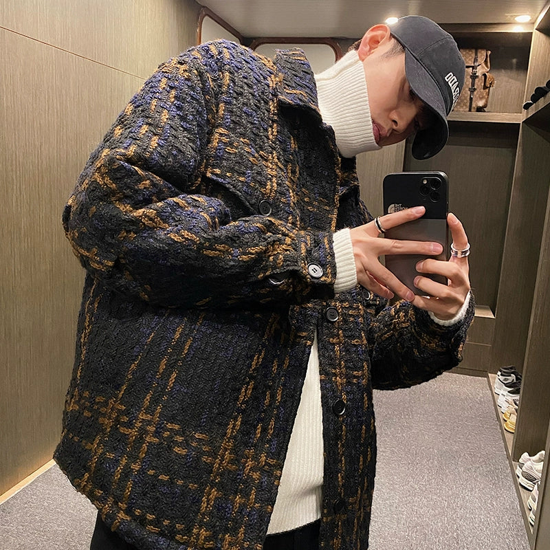 Black and white checked down jacket