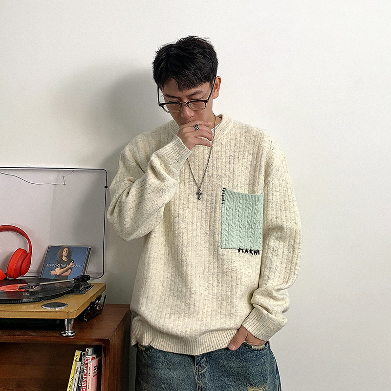 Wool patchwork oversized jumper with pockets