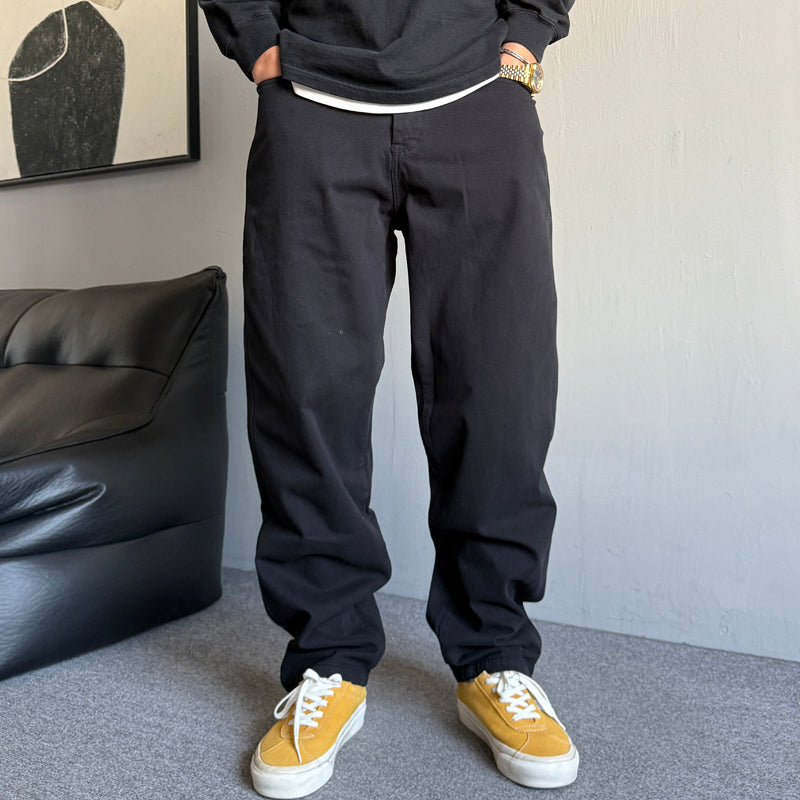 Embroidered loose fit khaki pants