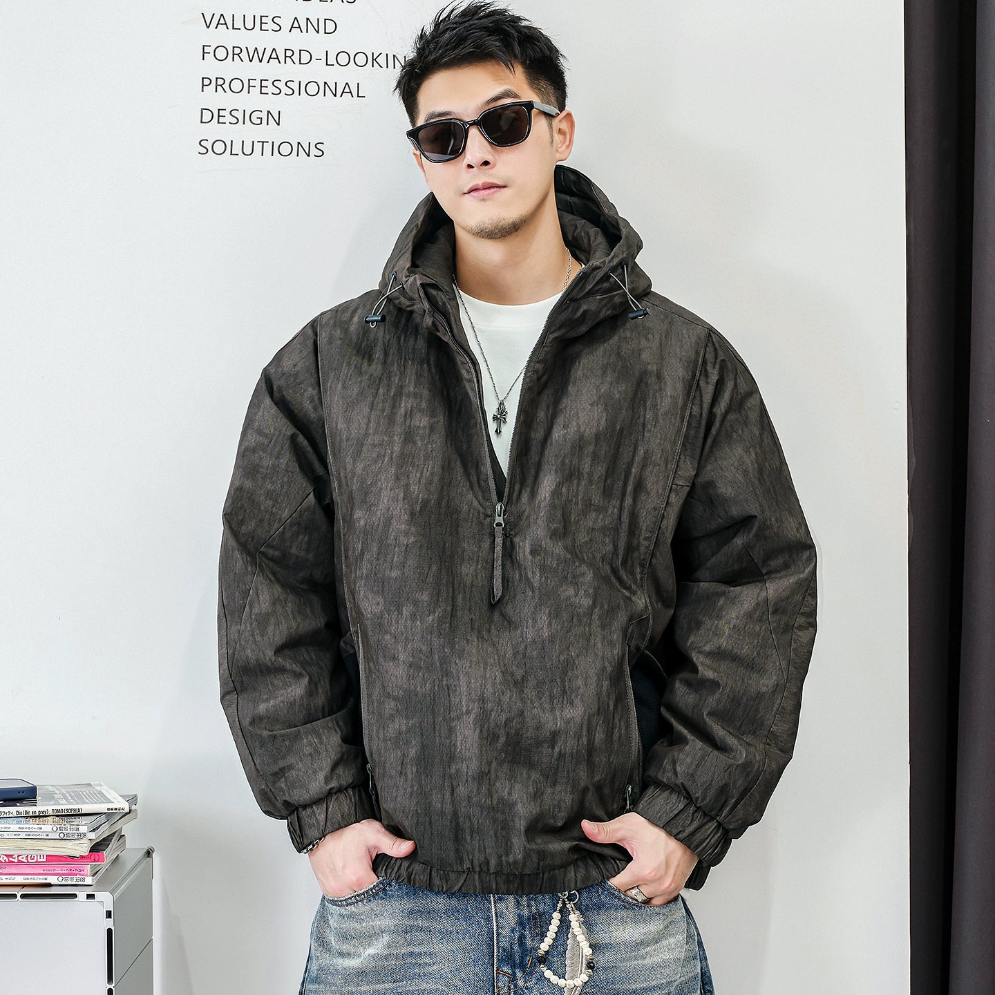 ファッションカモフラージュハーフジップジャケット