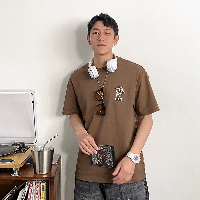 プリント半袖 ルーズラウンドネックTシャツ