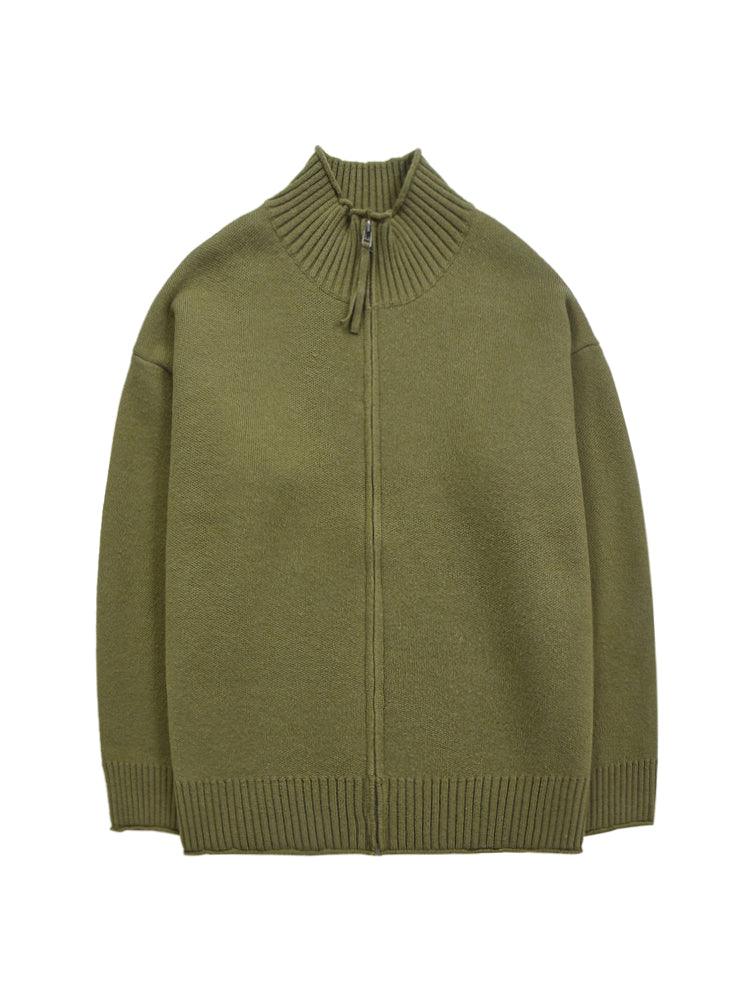 【即納】ジップニットカーディガン アメカジレトロ 立ち襟インスタイドジャンパージャケット