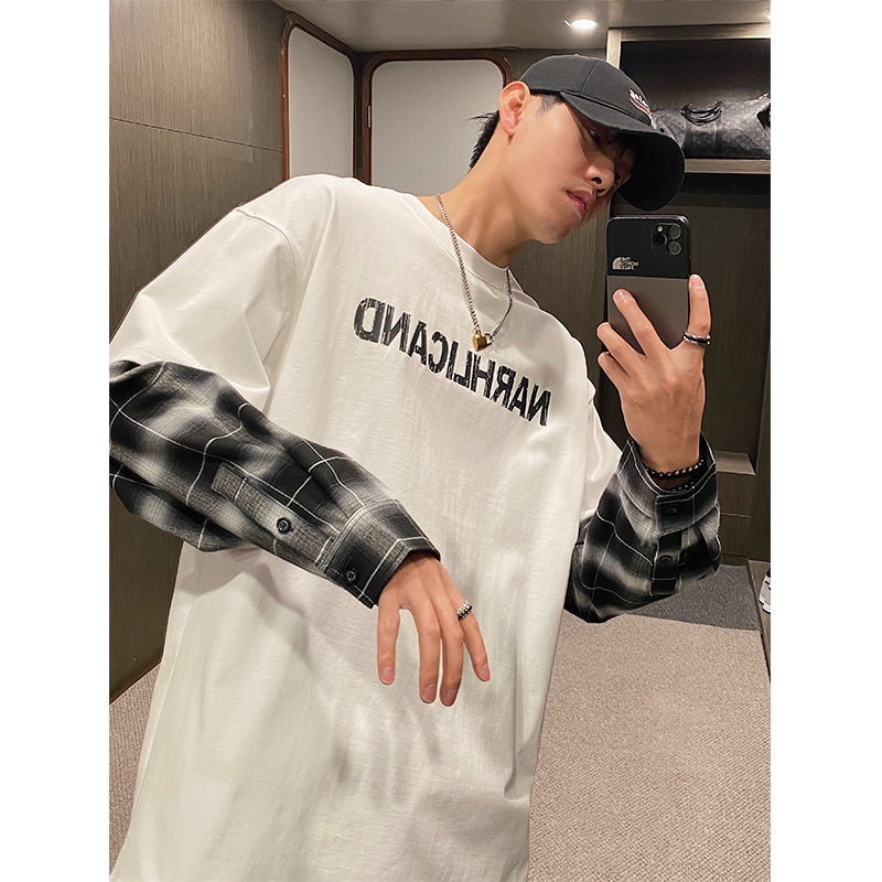 チェックパッチワークヘビーロングTシャツ