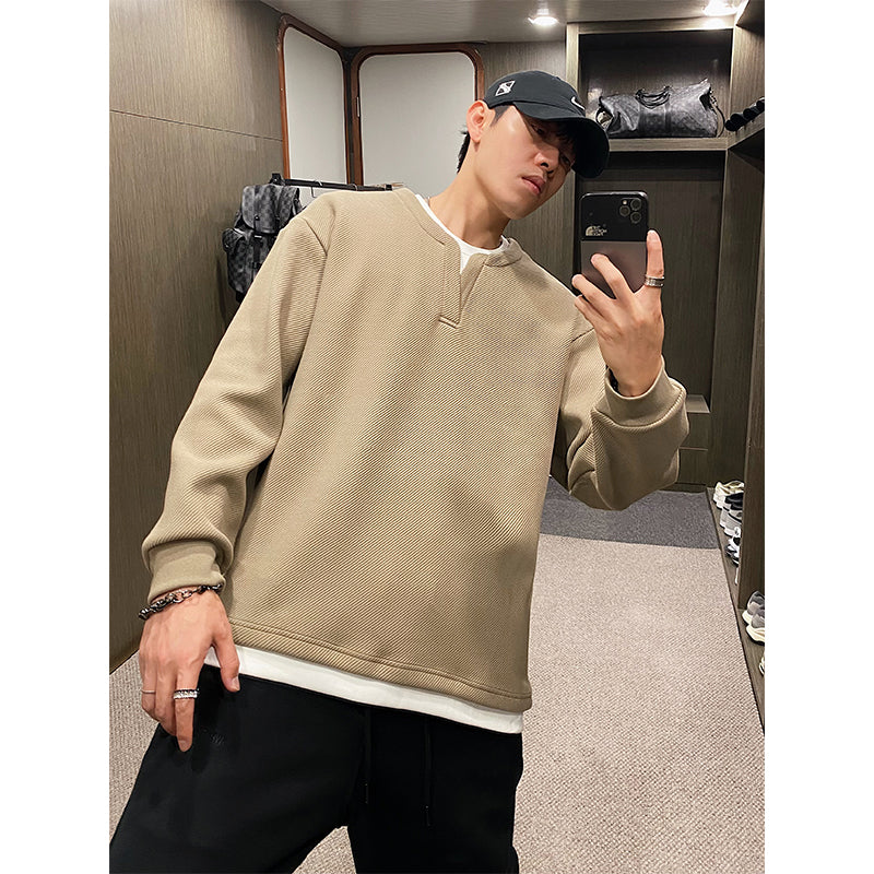 スプライシングラウンドネックトップス