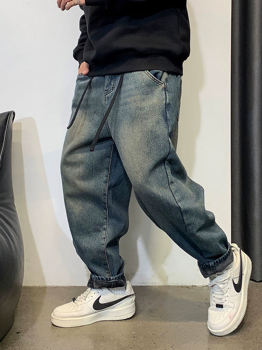 ウォッシュドブルー ルーズストレートジーンズ