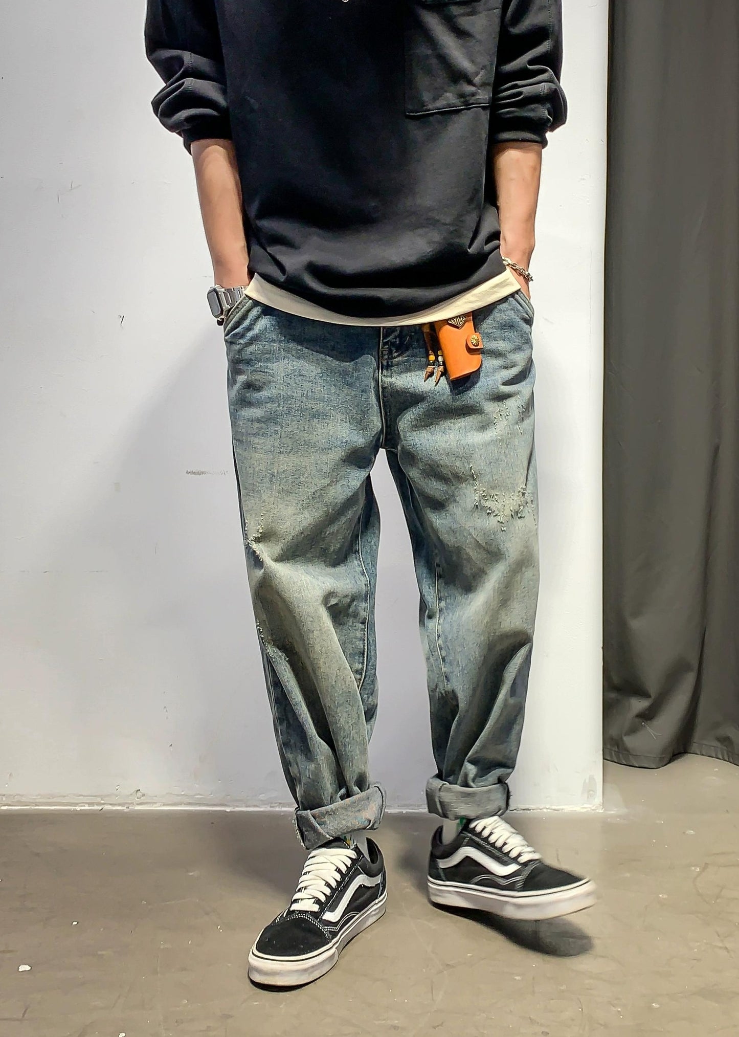 レトロヒップホップストレートパンツ