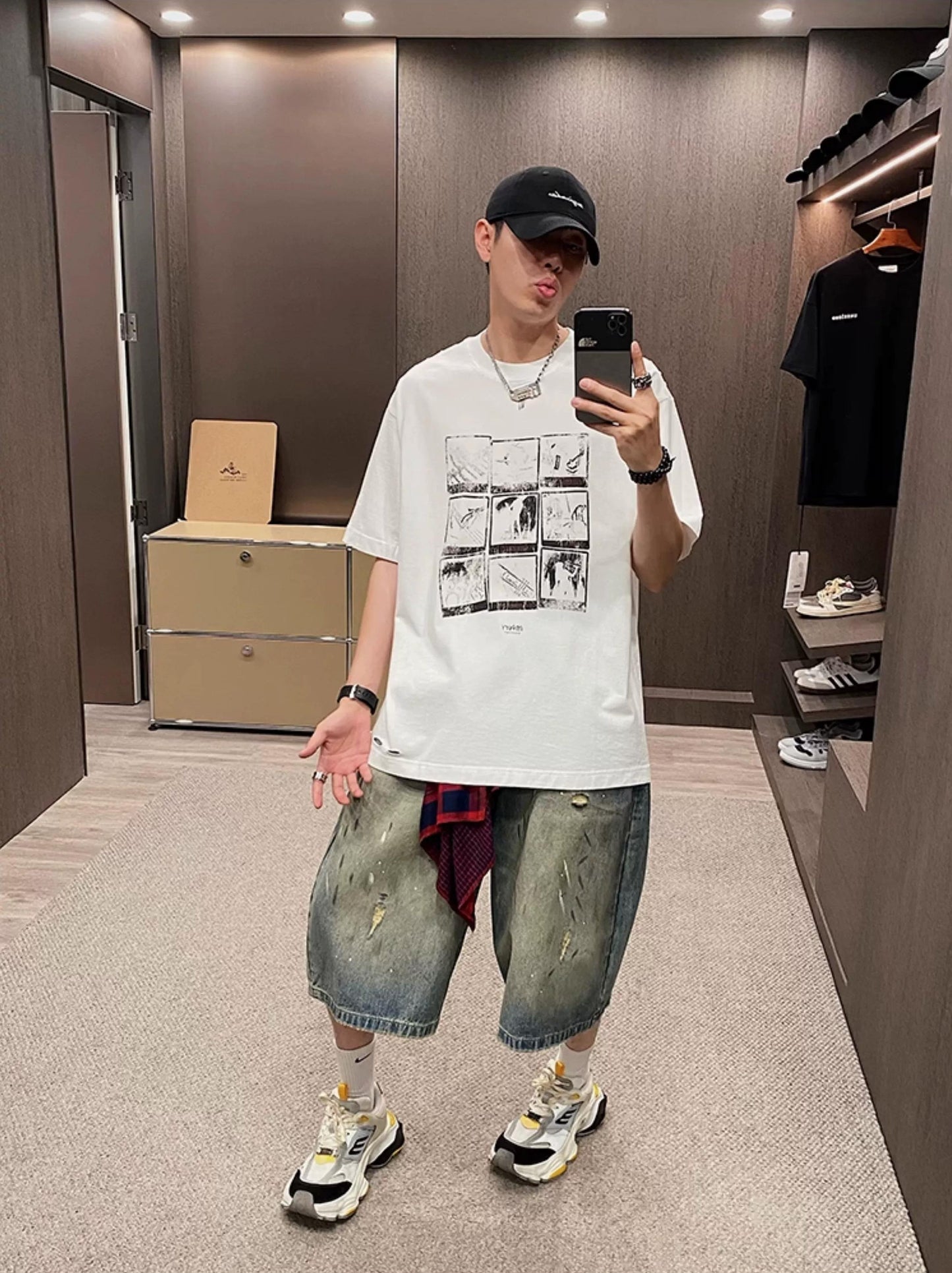 Retro Gangster Denim Splash Shorts