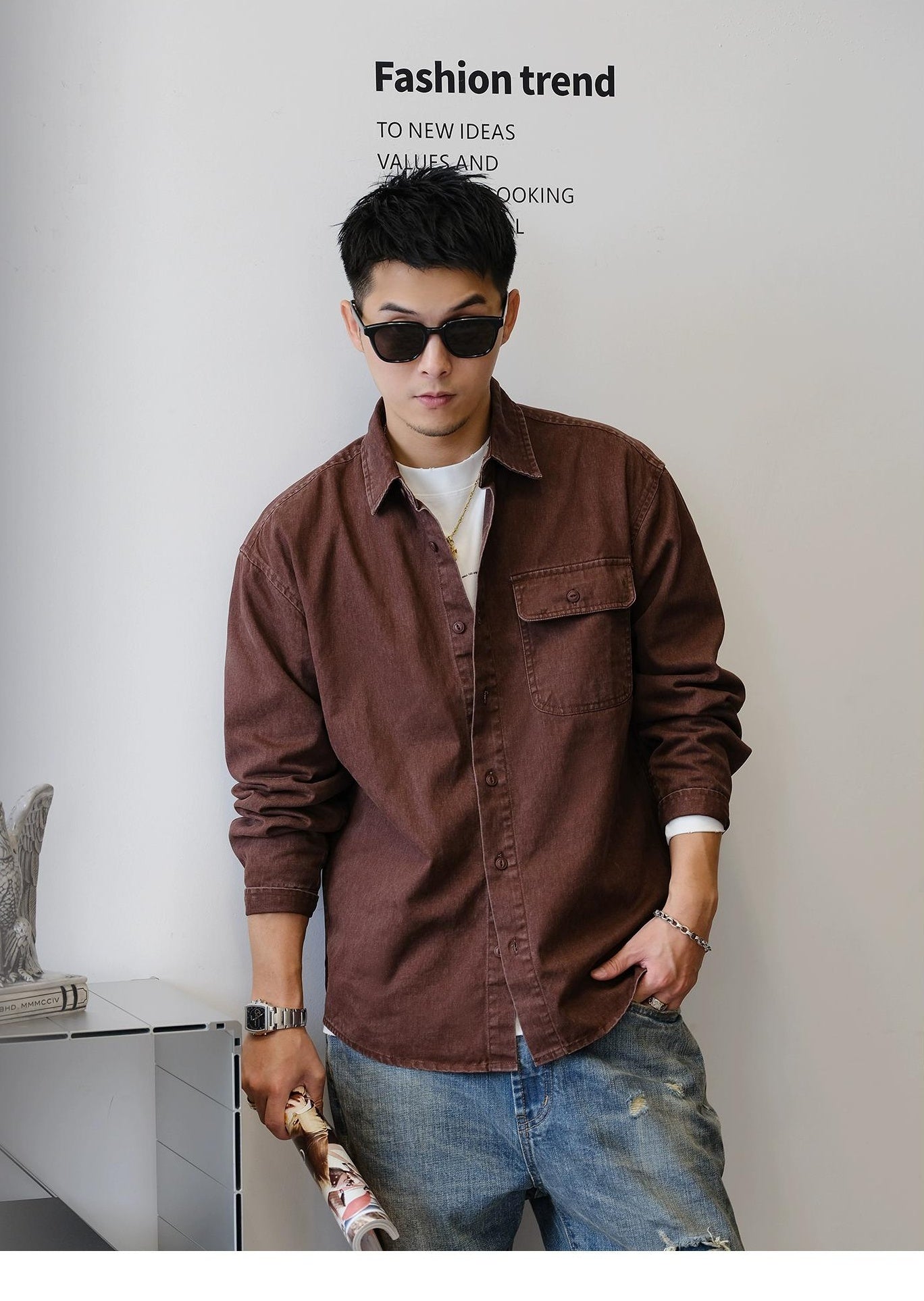 Retro Denim Long-Sleeve Shirt