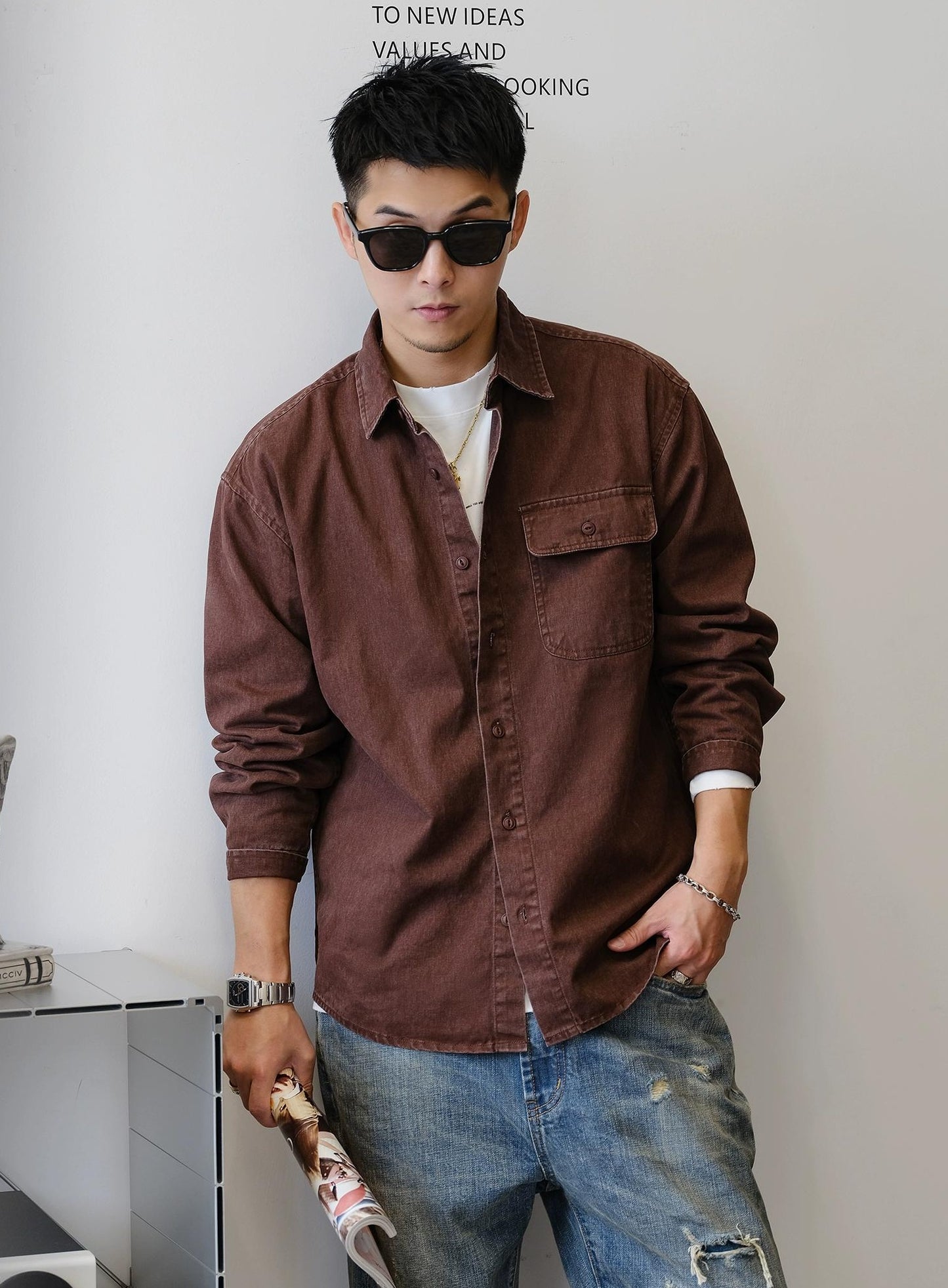 Retro Denim Long-Sleeve Shirt