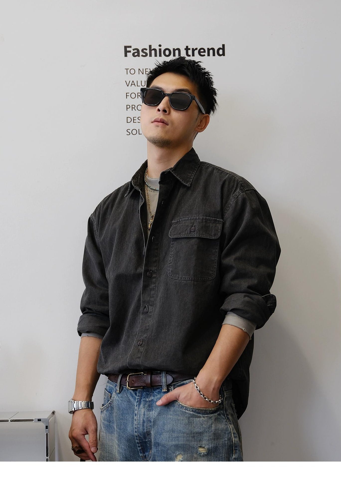 Retro Denim Long-Sleeve Shirt