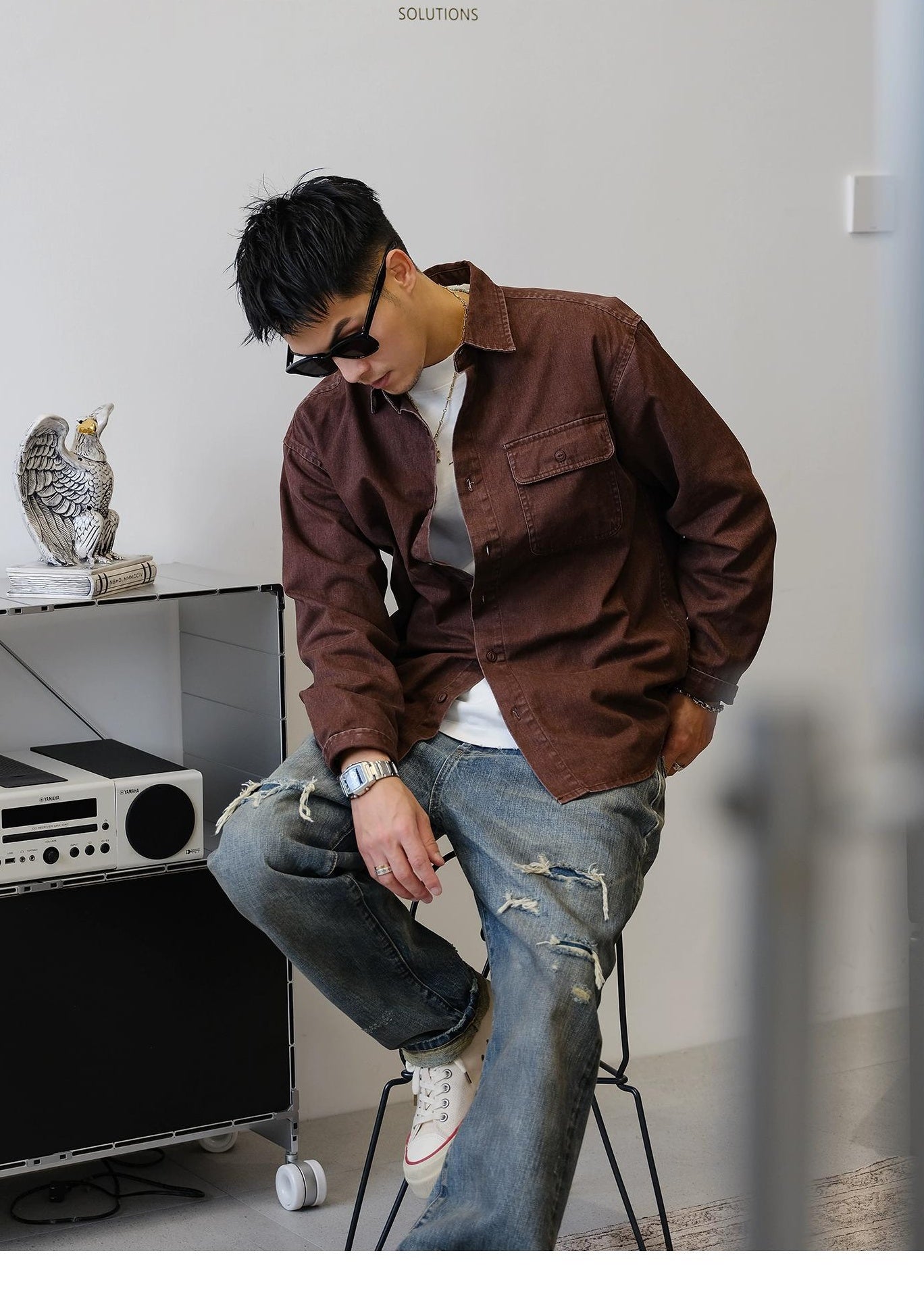 Retro Denim Long-Sleeve Shirt