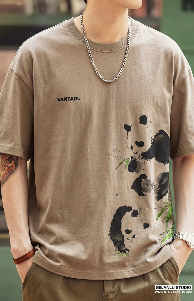 パンダプリントリネンTシャツ