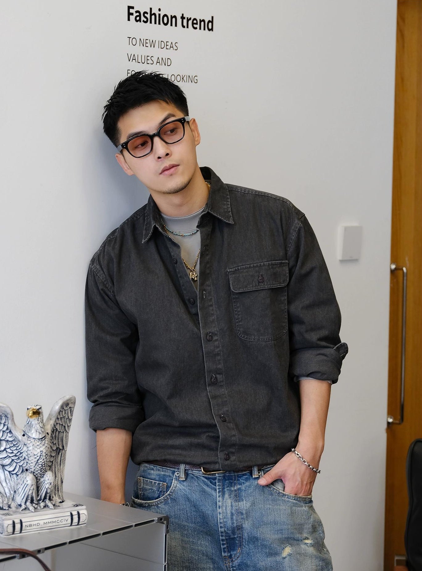 Retro Denim Long-Sleeve Shirt