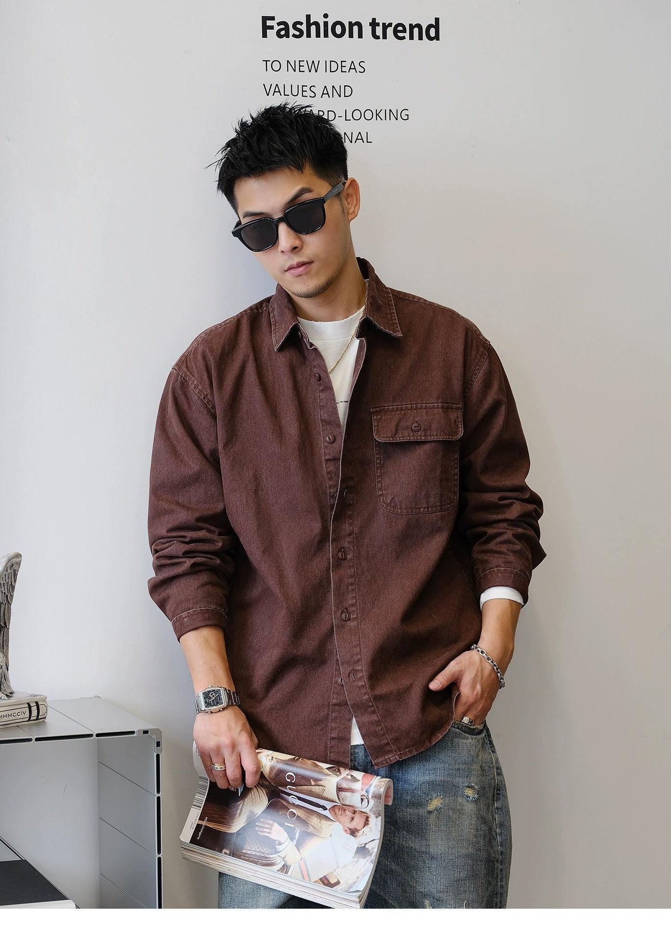 Retro Denim Long-Sleeve Shirt