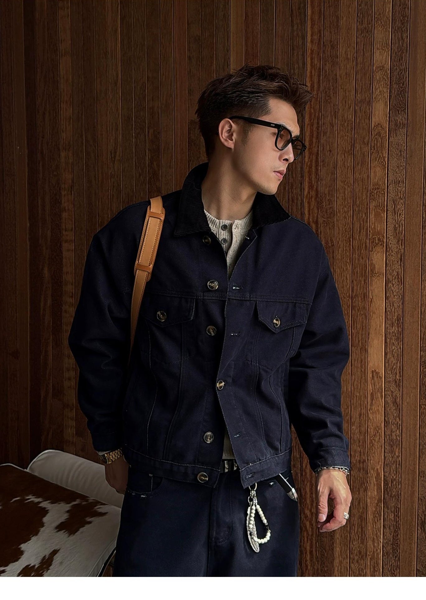 Retro Blue Button Work Jacket