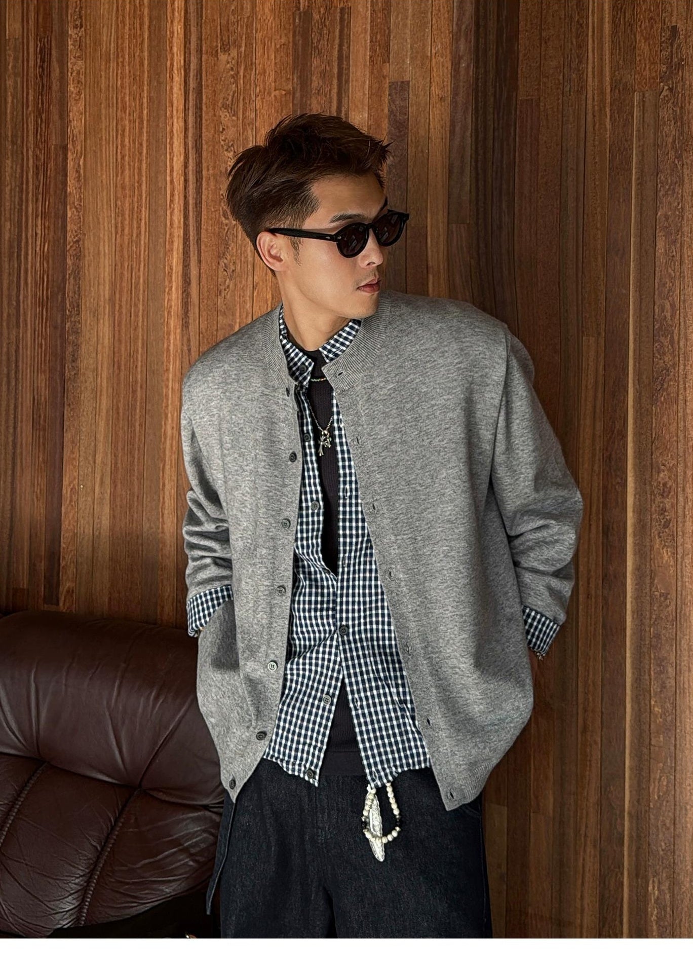 Gray Plaid Cardigan