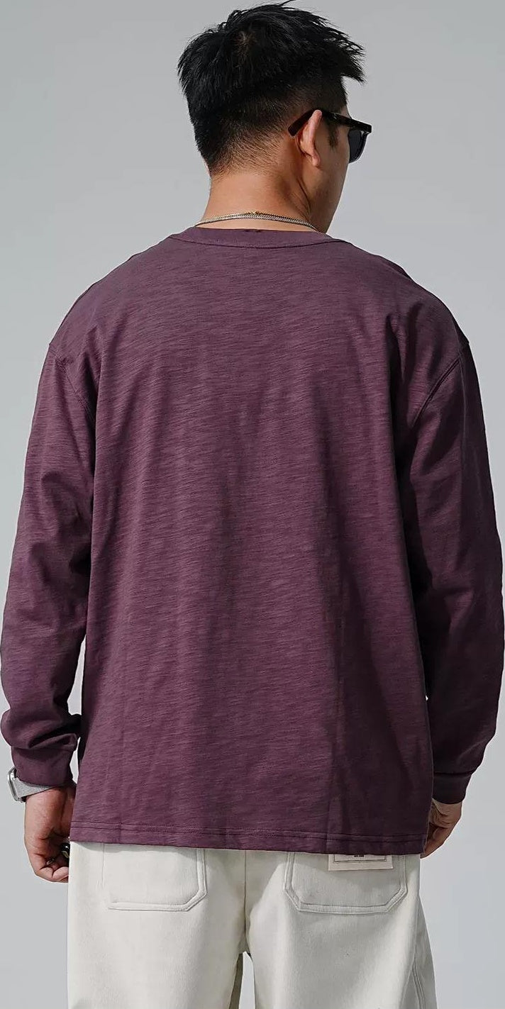 刺繍入りフリース長袖Tシャツ