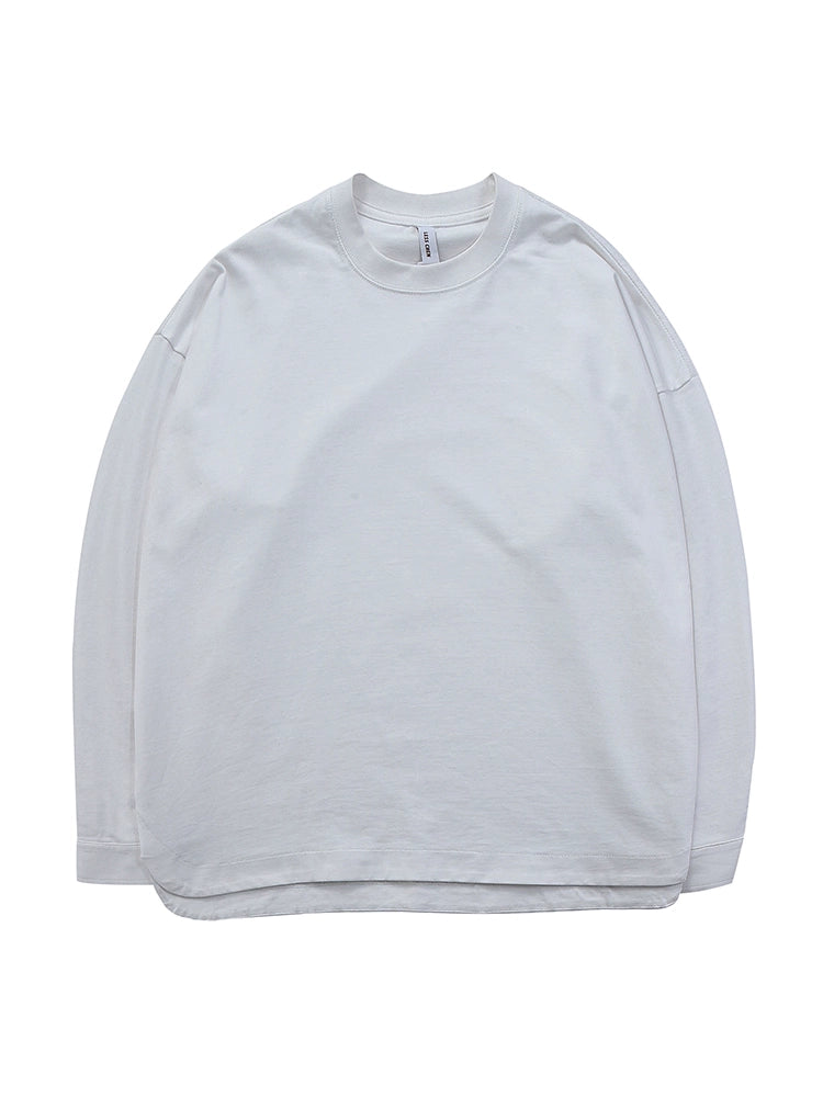 ベーシック長袖シャツ 上質なラウンドネックトップス