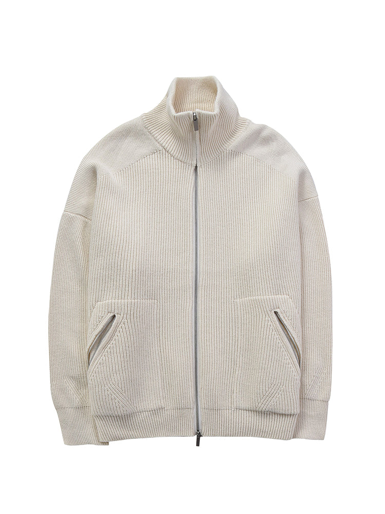 ハイカラーニットカーディガン