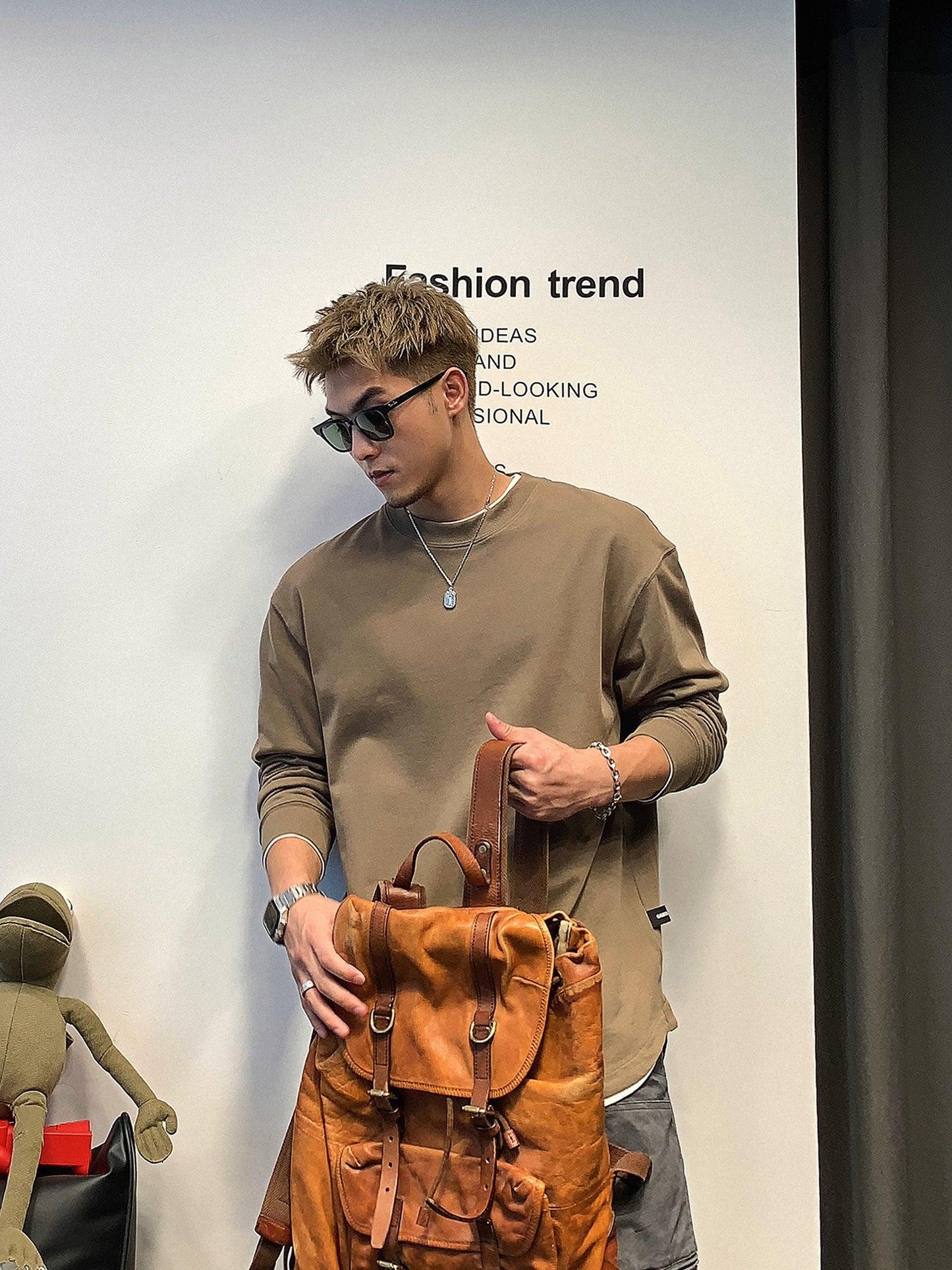 ホワイトコットン 春秋 長袖無地シャツ インサイドボトムシャツ