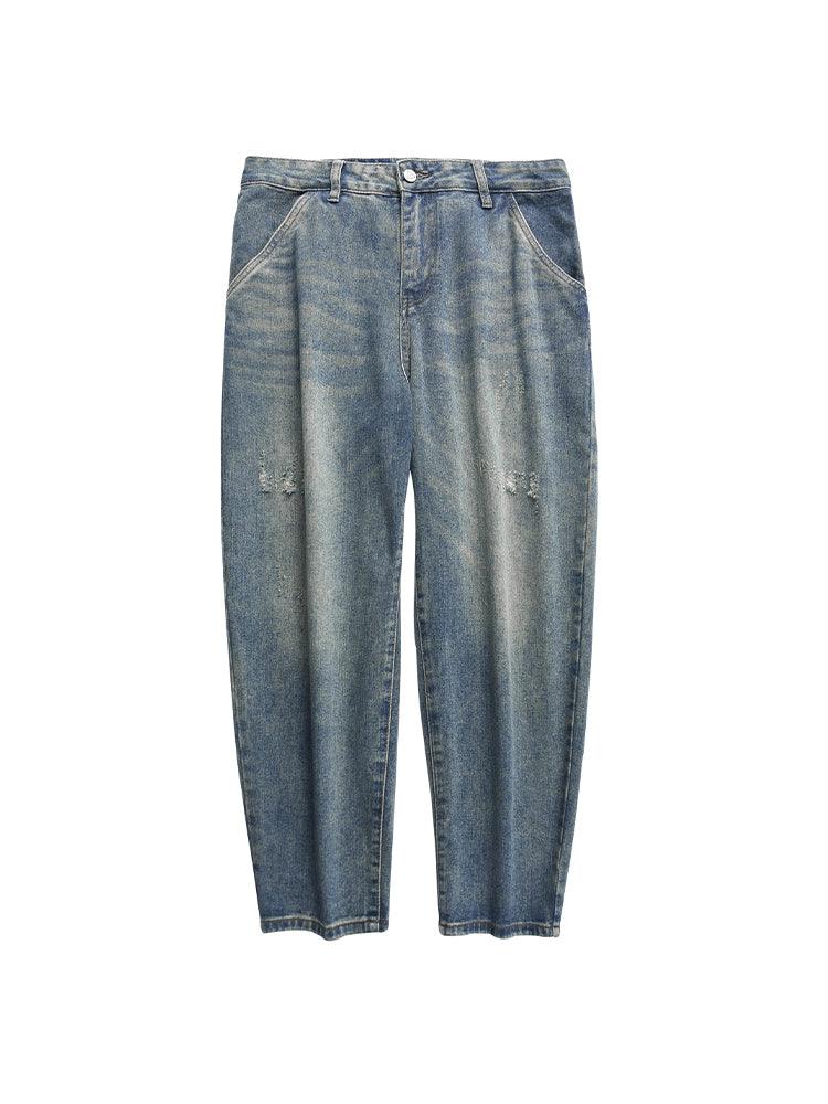 ルーズストレートワイドレッグジーンズ ウォッシュパンツ