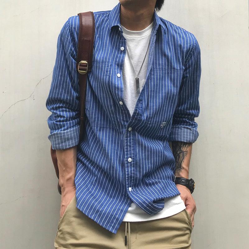 ストライプ カジュアル白シャツ