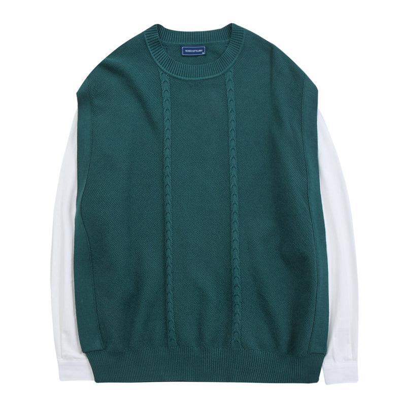 ジャカードフェイク2ピース 秋冬カラーブロッキングニット