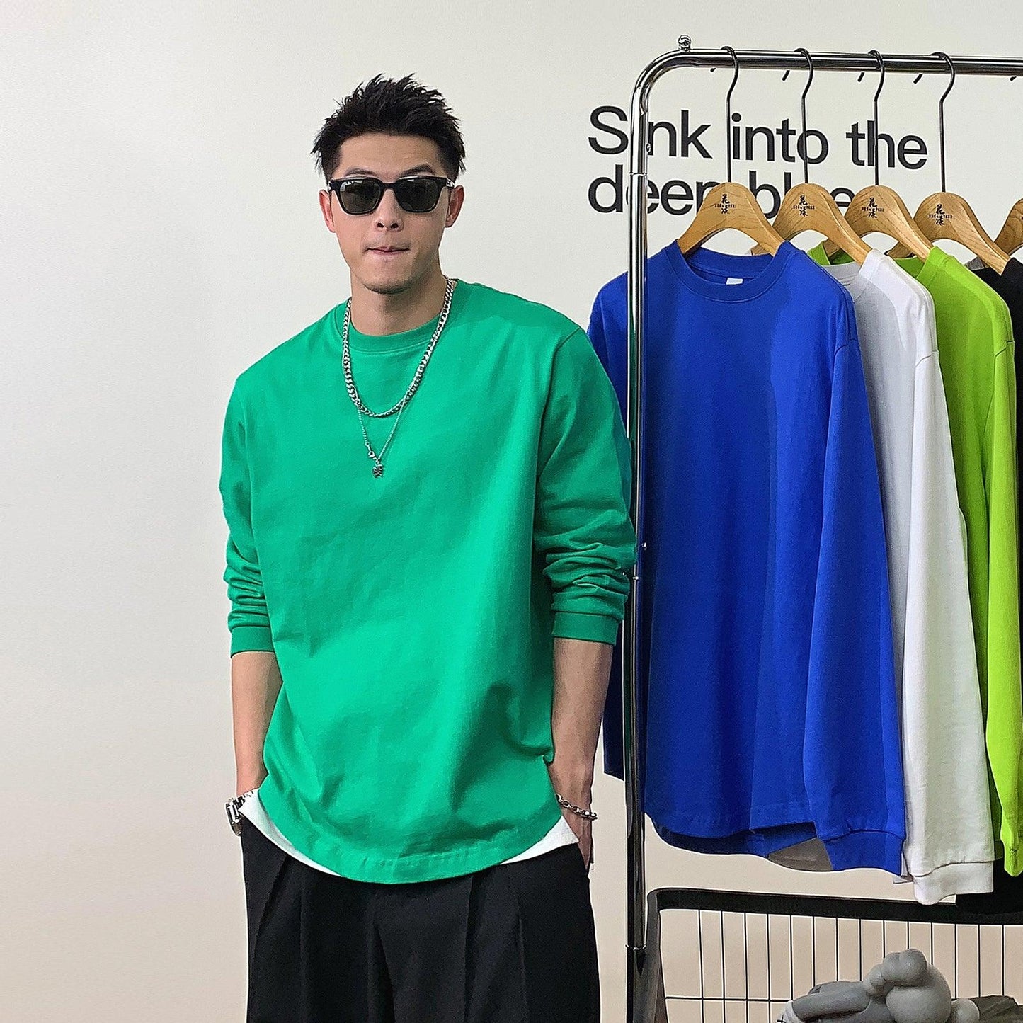 カジュアルシンプルな無地 袖トップス