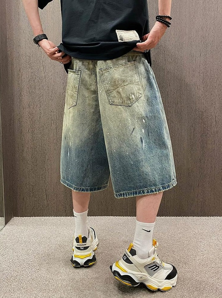 Retro Gangster Denim Splash Shorts