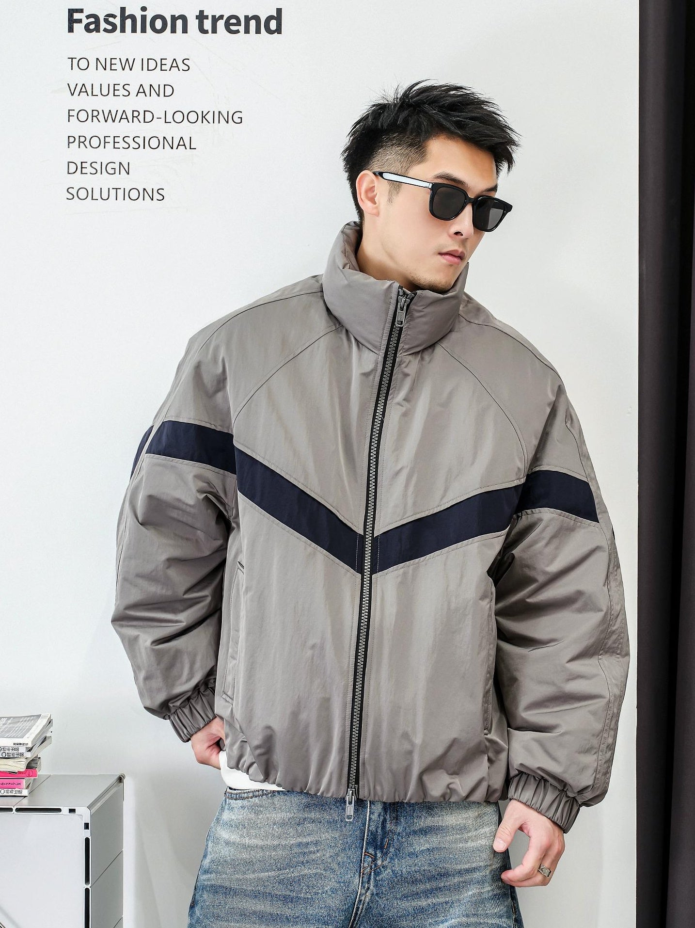 ダブルジップスタンドカラー ダウンジャケット