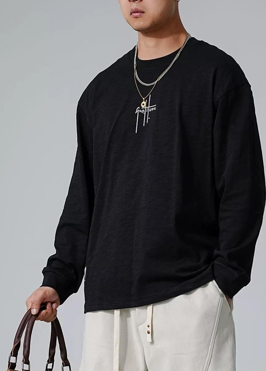 刺繍入りフリース長袖Tシャツ