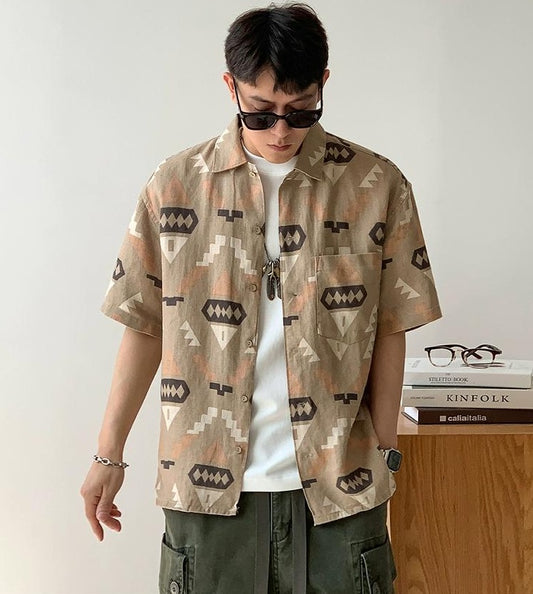 Retro Linen Short-Sleeve Shirt