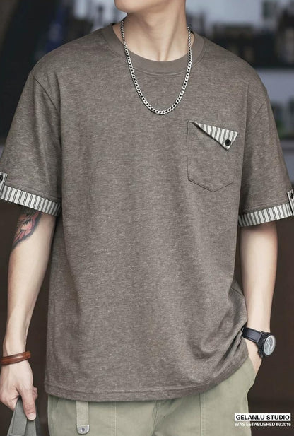 レトロストライプパッチワークＴシャツ