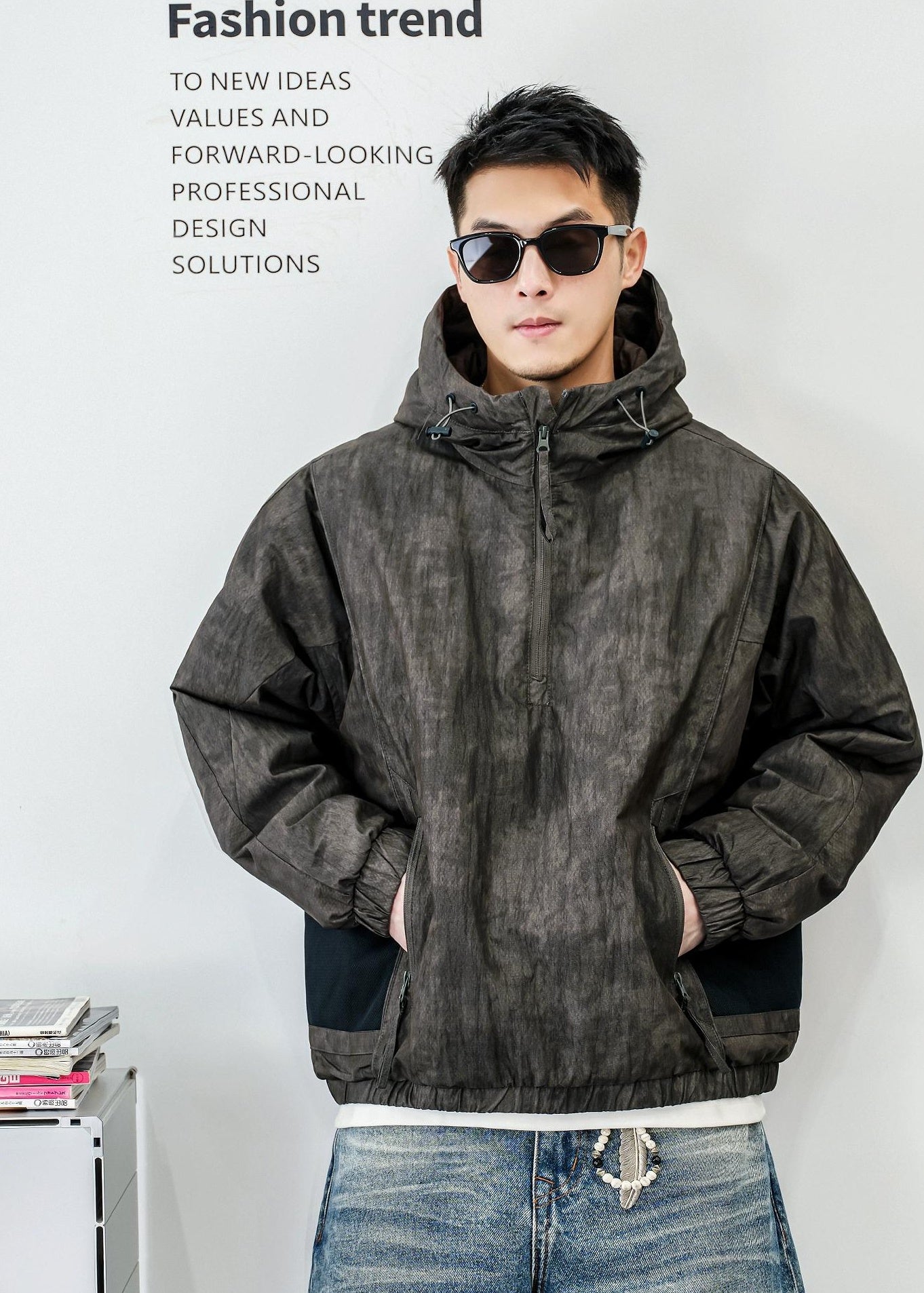 ファッションカモフラージュハーフジップジャケット