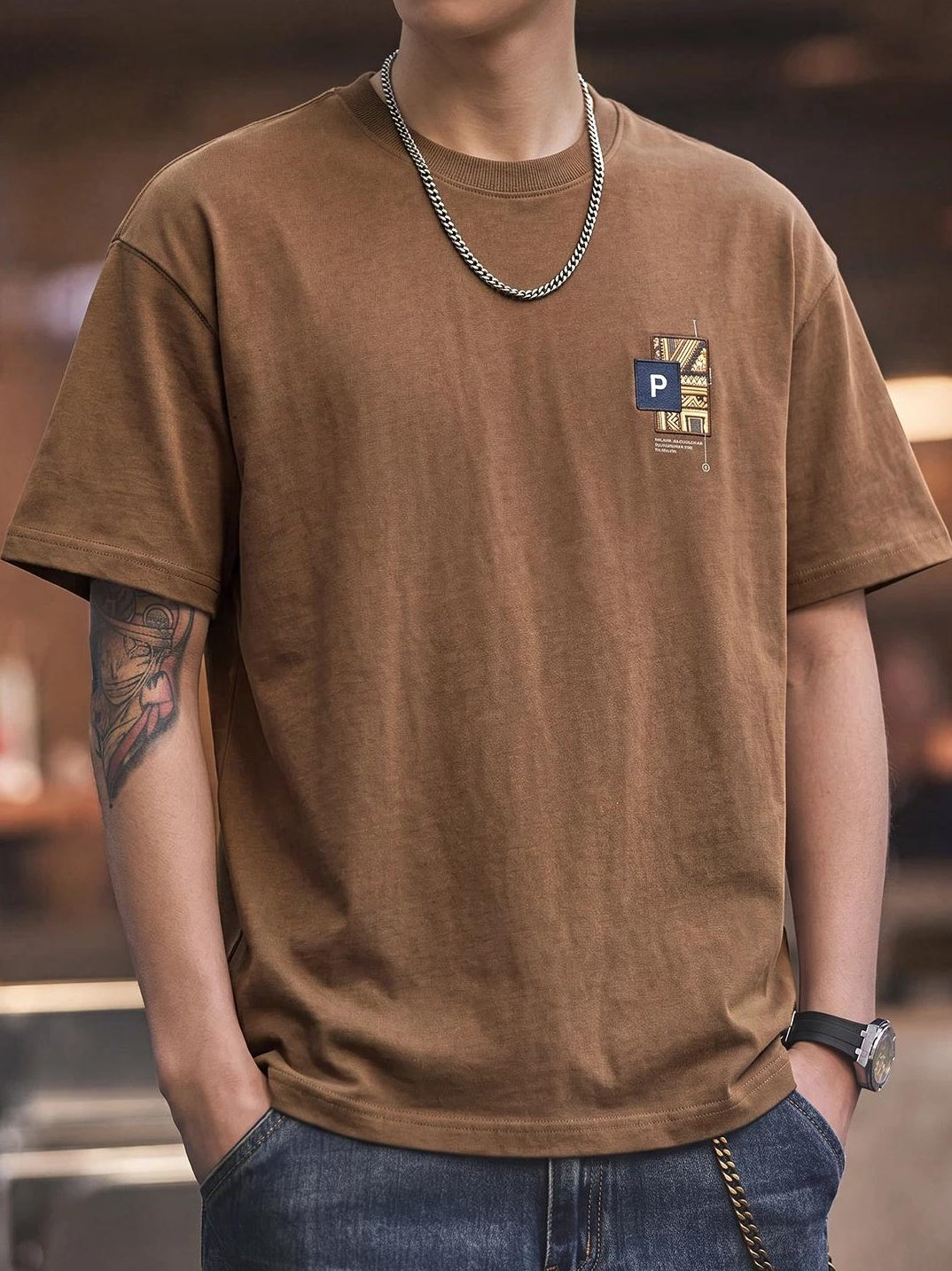 エスニックプリントコットンＴシャツ