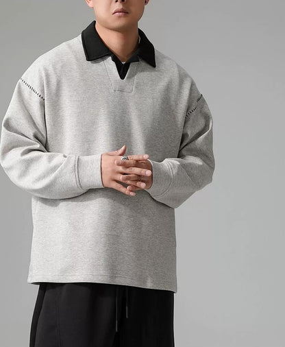 カラーブロック ラペル スウェットシャツ トップス