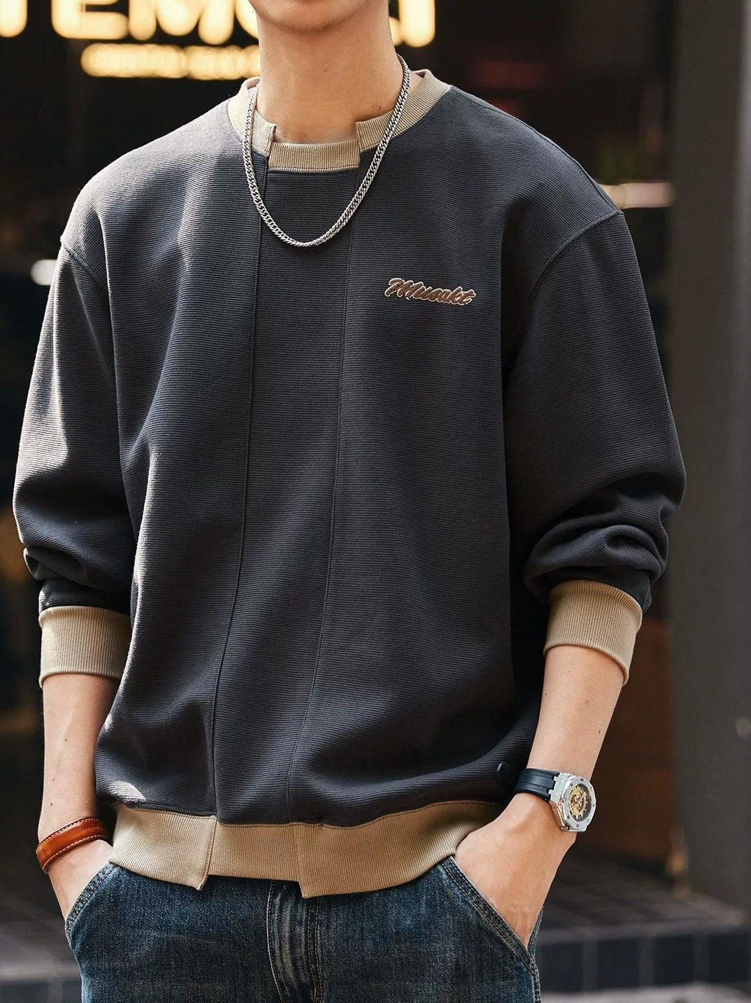 レトロブループリントセーター