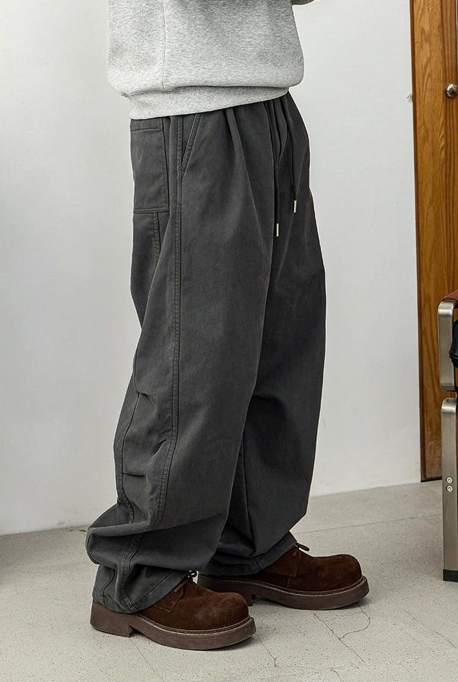 Pleated dark gray wide pants