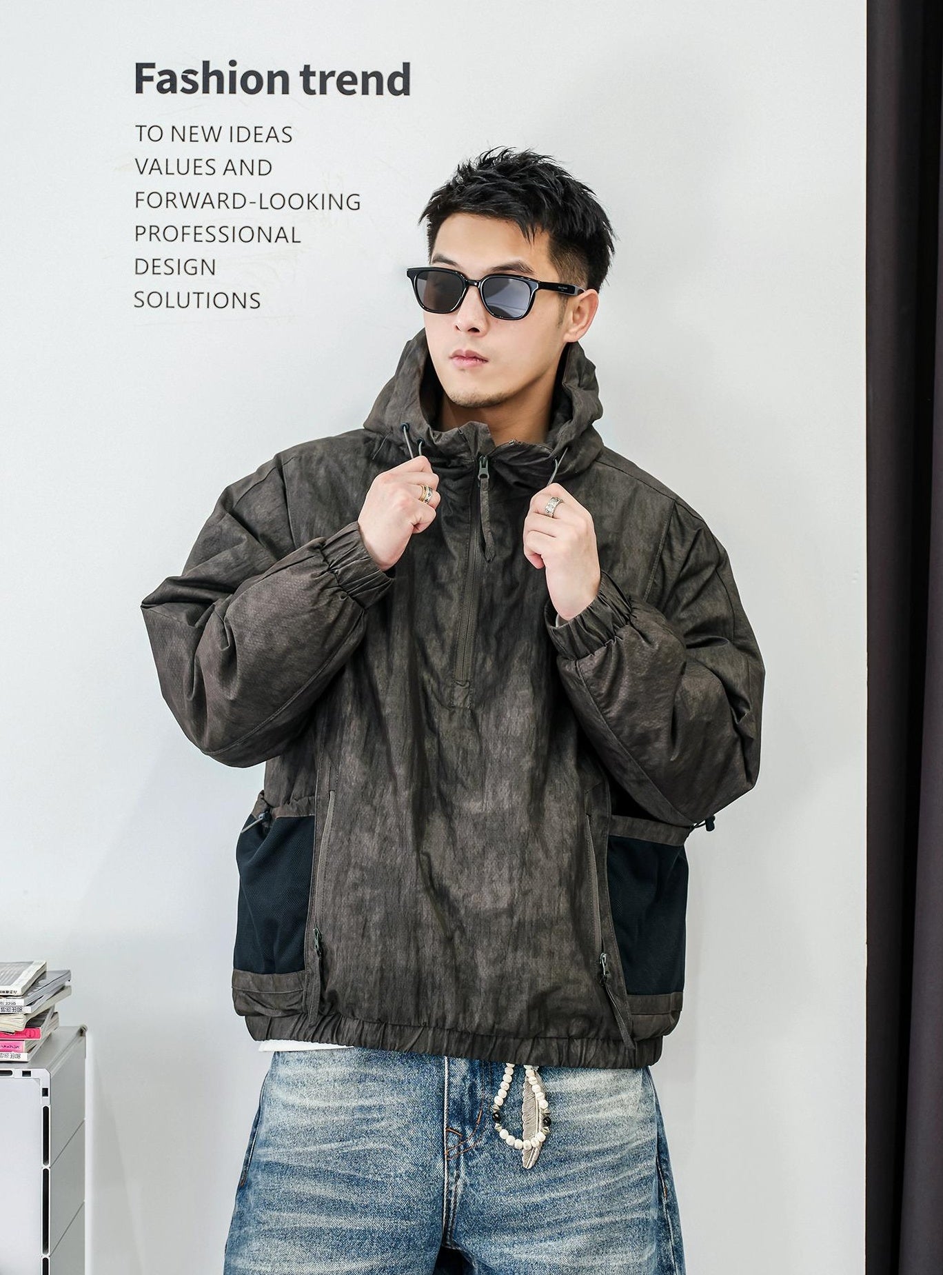 ファッションカモフラージュハーフジップジャケット