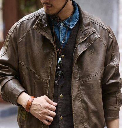 ヴィンテージ　ブルー　レザー　ジャケット