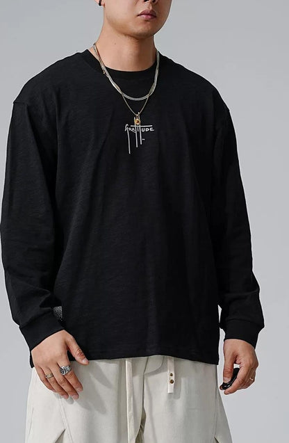 刺繍入りフリース長袖Tシャツ