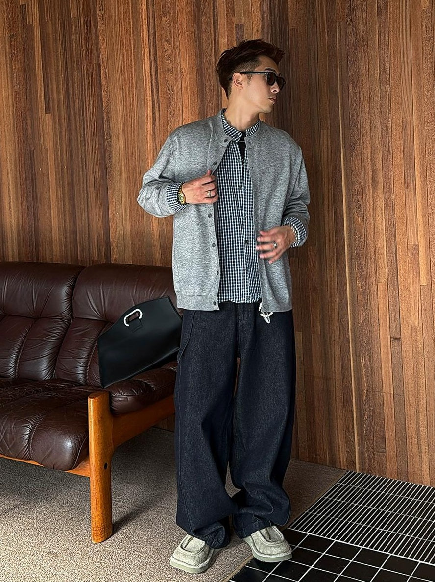 Gray Plaid Cardigan