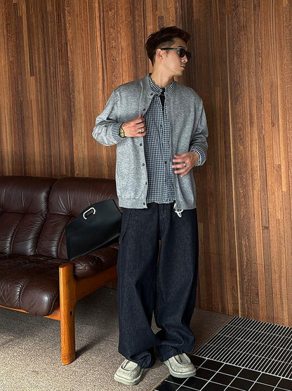 Gray Plaid Cardigan