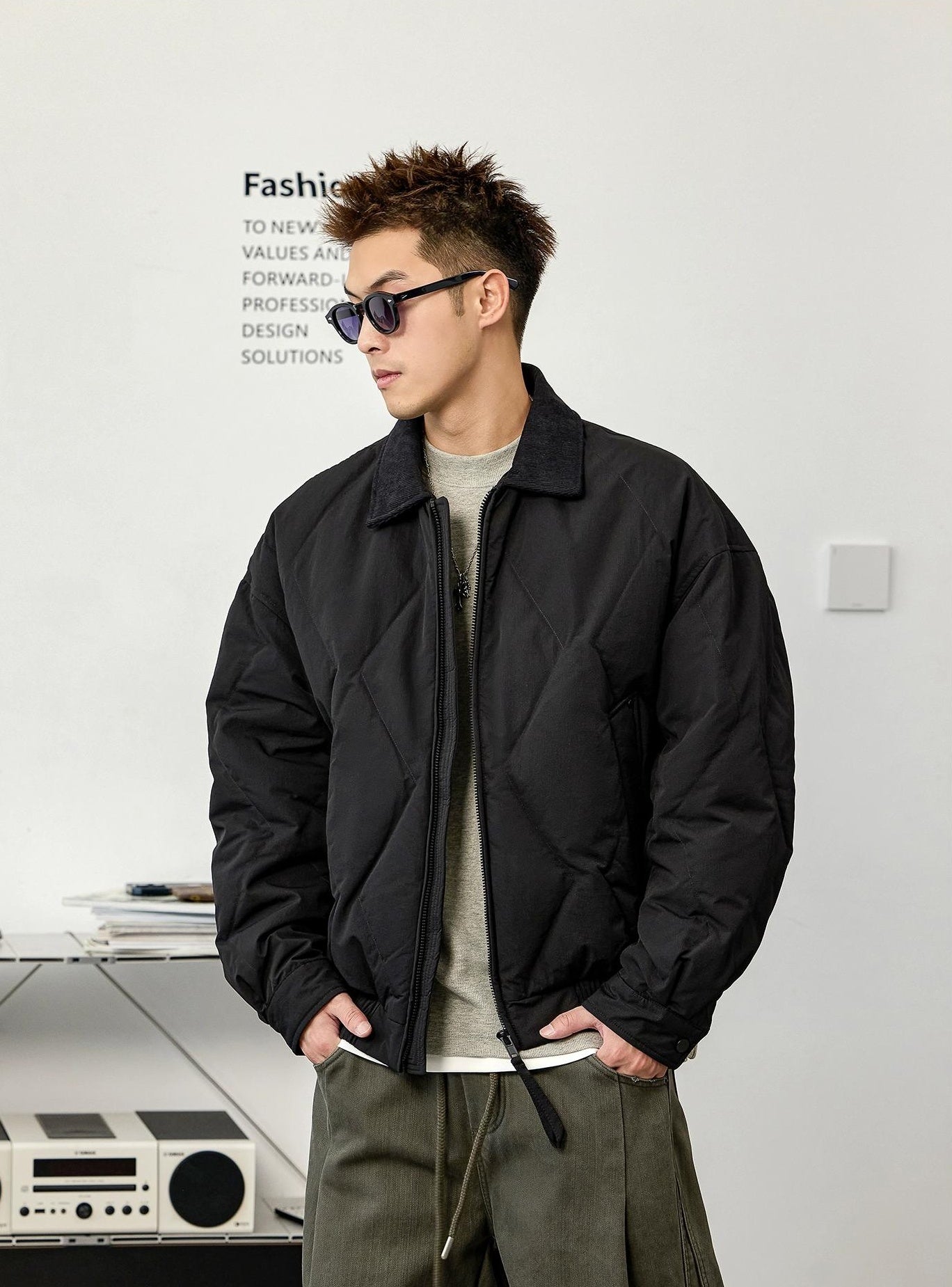 Black Lapel Down Jacket