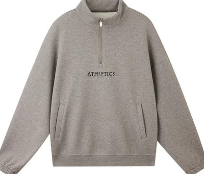 カジュアル刺繍ハーフジップセーター